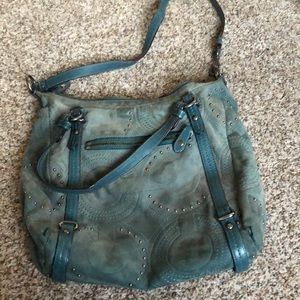 Used coach shoulder and top handle suede purse